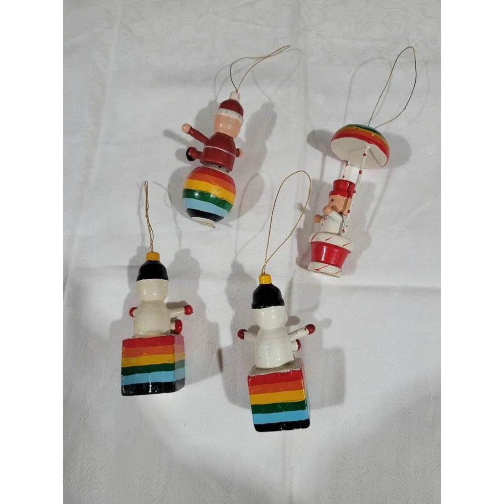 4 Rainbow Vintage Wooden Christmas Ornaments